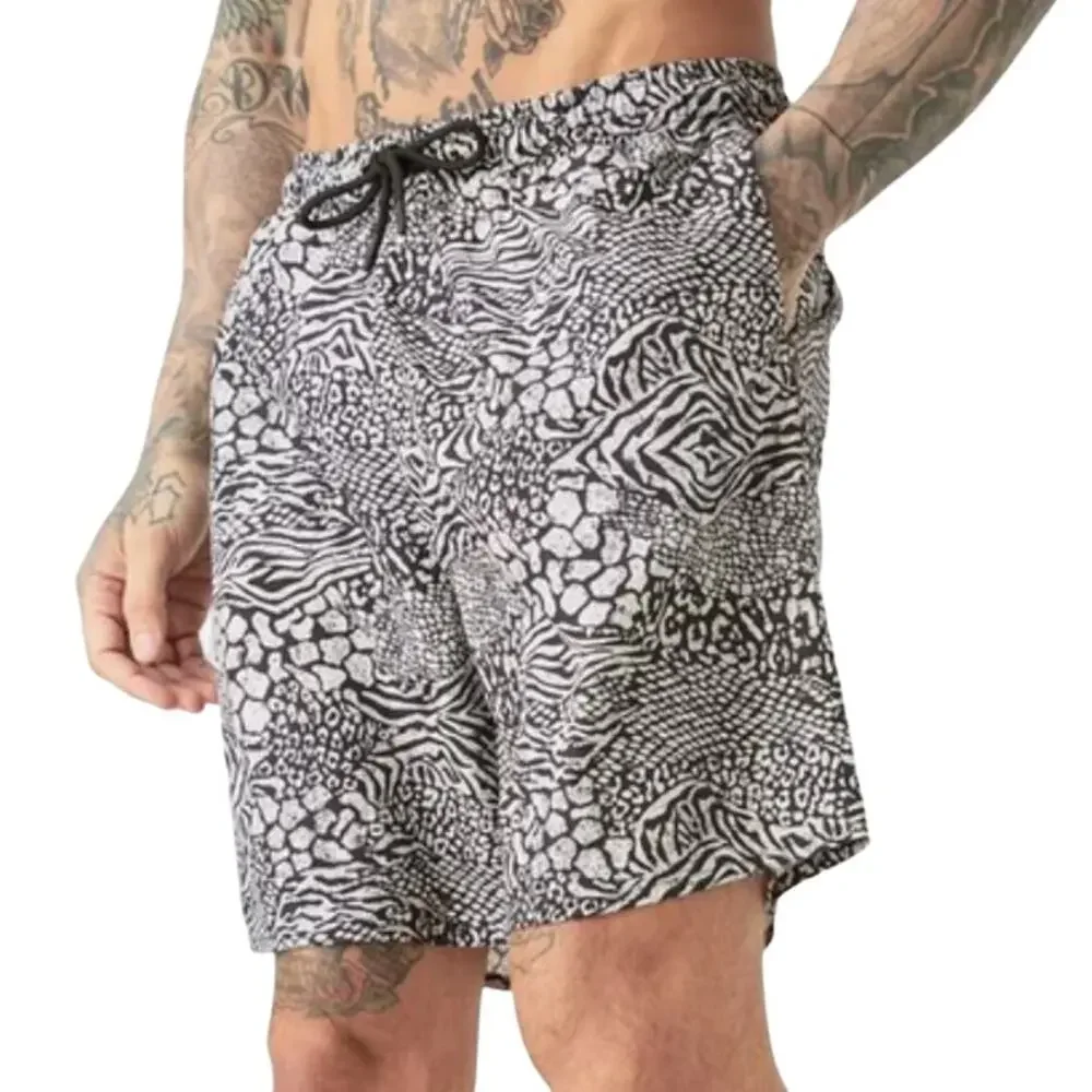 Boohoo Man Mixed Animal Printed Swim Shorts in Stone, Size 5XL